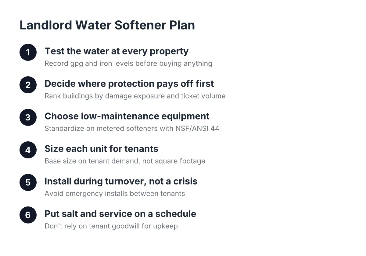 Step-by-step landlord water softener plan for protecting rental properties from hard water